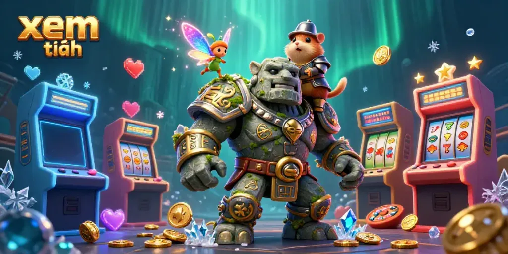 Engage with the vibrant world of online gaming at xem thêm, featuring characters and casino elements in a rich 3D illustration.