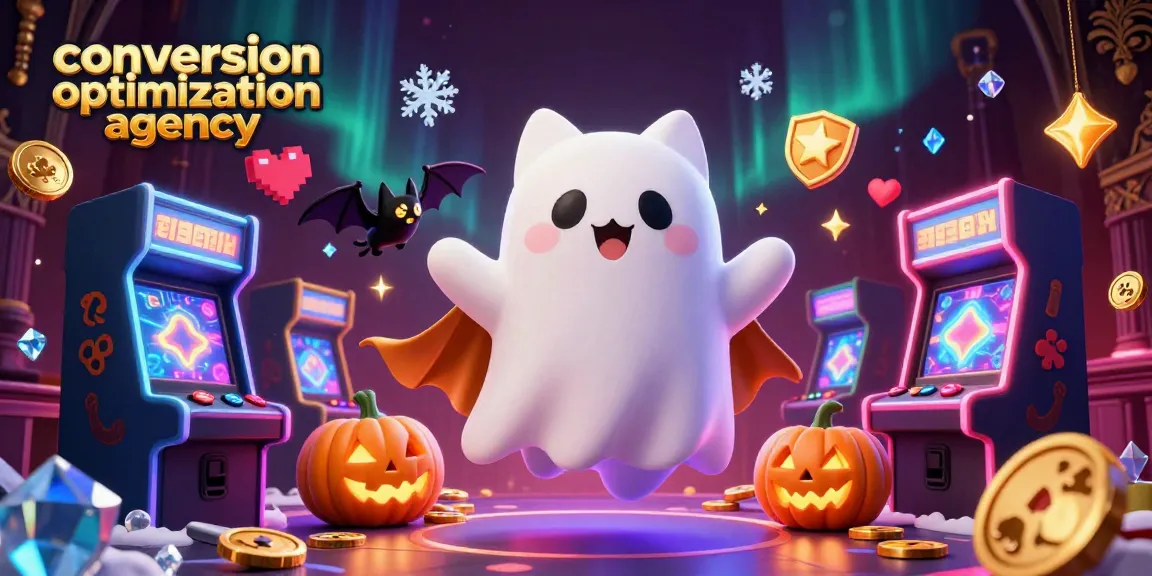 Engaging scene depicting a ghost cat and vampire bat in a casino, showcasing conversion optimization agency elements.