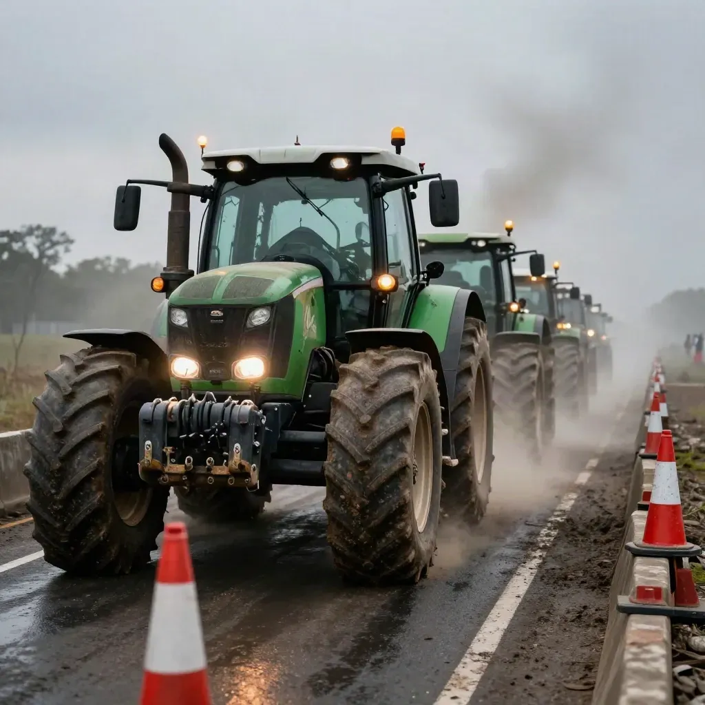 Tractoren blokkeren de A12 met kegels en een grauwe protestlucht.