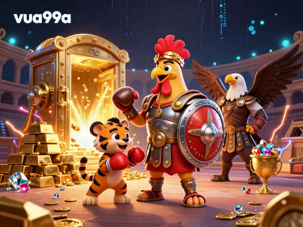 Experience thrilling bets at VUA99A with an epic 3D scene featuring adventurous characters and treasures.